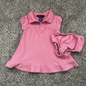 Baby Girls Ralph Lauren Pink Polo Dress with Bloomers